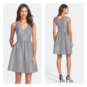 Halogen Black & White Chevron Fit & Flare Dress